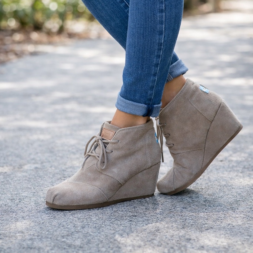 TOMS Lace Up Wedged Heel Booties